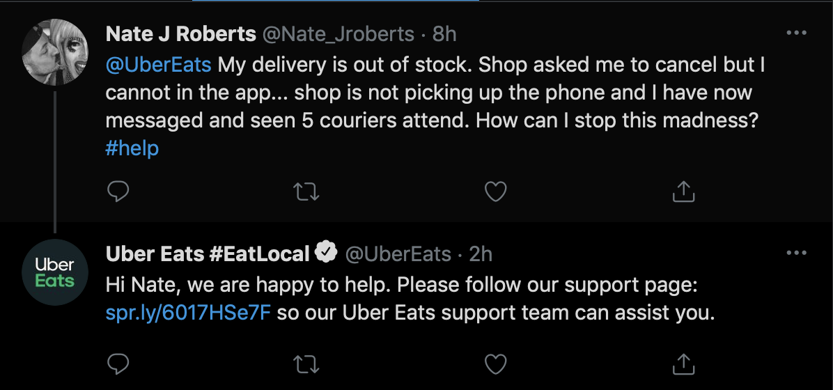 Uber Eats Twitter Page