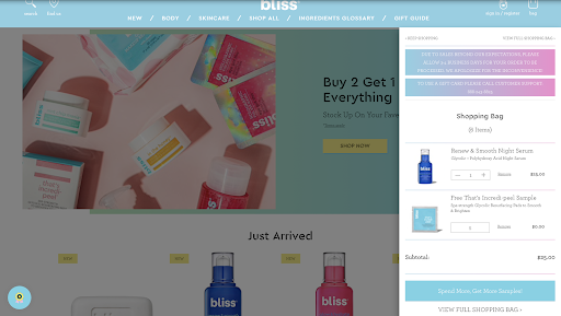 bliss ecommerce website