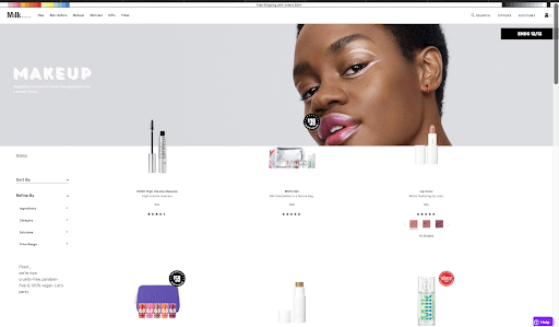 milk makeup ecommerce website design