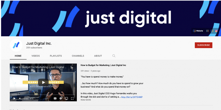 Just Digital Youtube page